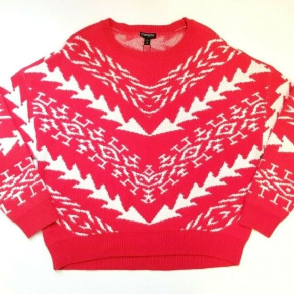 Express Red And White Cropped Pullover Sweater - Picture 2 of 5